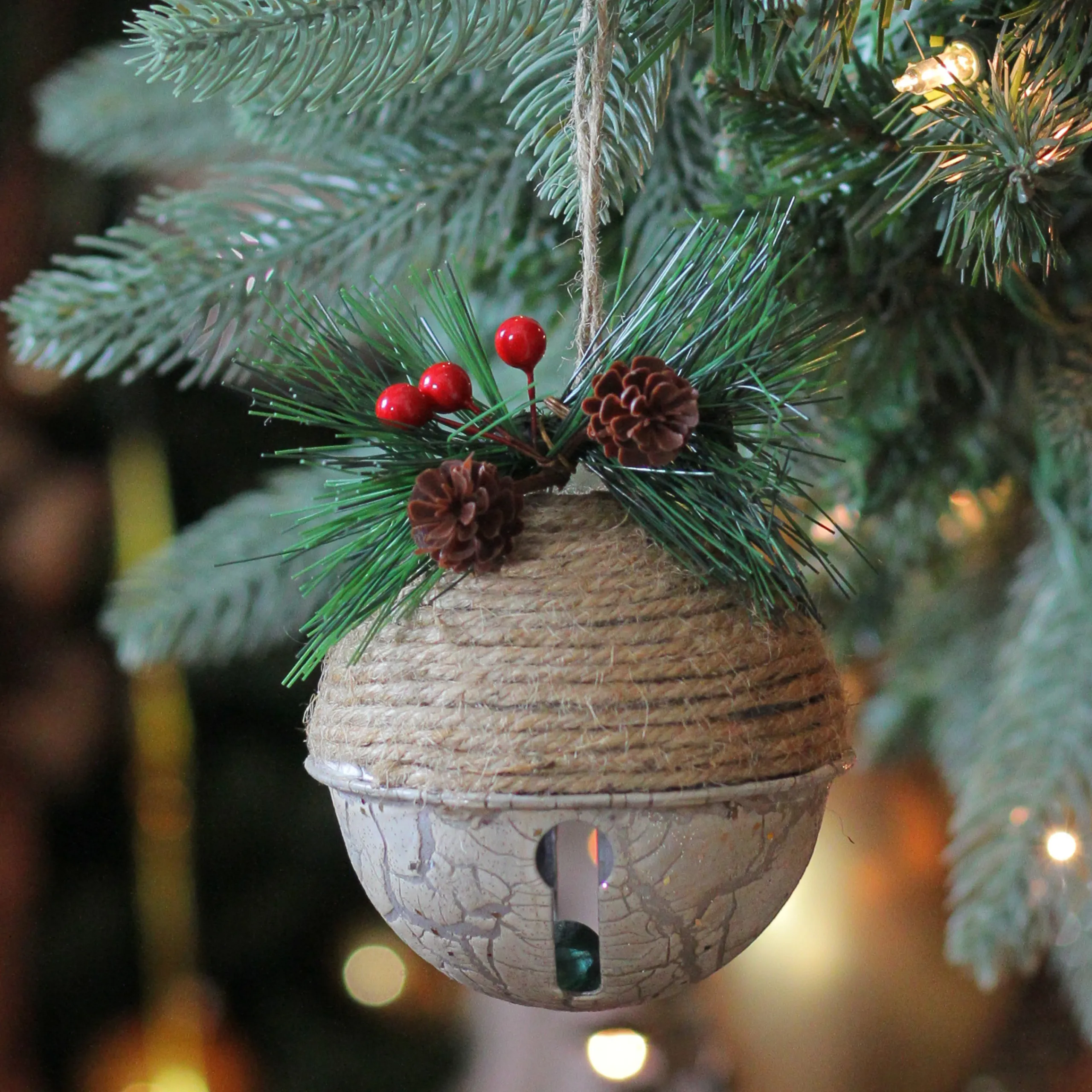 Northlight Bells & Jingle Buddies>5" Acorn Jingle Bell With Holly Berry And Pine Cones Christmas Ornament