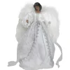 Angel Tree Toppers*Northlight 14" African American Silver And White Angel Christmas Tree Topper, Unlit