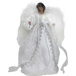 Angel Tree Toppers*Northlight 14" African American Silver And White Angel Christmas Tree Topper, Unlit
