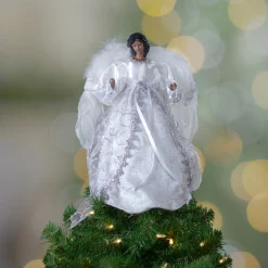 Angel Tree Toppers*Northlight 14" African American Silver And White Angel Christmas Tree Topper, Unlit