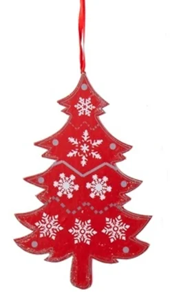 Kurt Adler Trees & Wreaths>6.5" Alpine Chic Red And White Wooden Nordic Christmas Tree Ornament