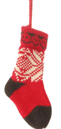 Raz Fashion & Beauty>6.5" Alpine Chic Red, Black And Cream Nordic Snowflake Design Knit Sock Christmas Ornament