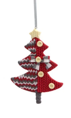 Melrose Trees & Wreaths>4.75" Alpine Chic Red, White And Gray Knit Style Christmas Tree Ornament