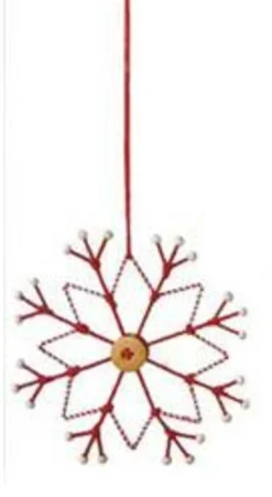 Midwest Snowflakes>6.5" Alpine Chic Tan, White And Red Country Rustic Style Snowflake Christmas Ornament