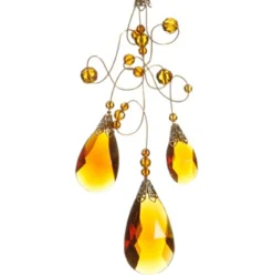 Allstate Pendants & Drops>9.75" Amber And Gold Faceted Beads Christmas Teardrop Ornament