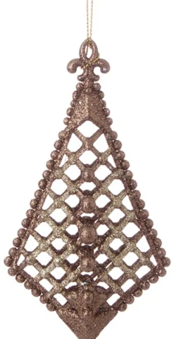 Raz Finials>5" Antique Brown Glittered Cross Hatch Ball Finial Christmas Ornament