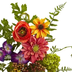 Unlit Teardrops*Nearly Natural 24" Artificial Garden Mixed Flower Teardrop Swag, Unlit