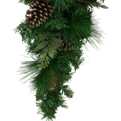 Unlit Teardrops*Northlight 28" Artificial Mixed Pine With Pine Cones And Gold Glitter Christmas Teardrop Swag - Unlit