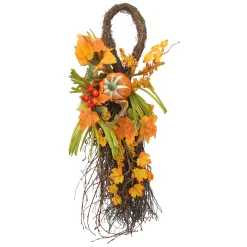 Northlight 26" Autumn Harvest Berries And Pumpkin Artificial Teardrop Swag - Orange/Yellow