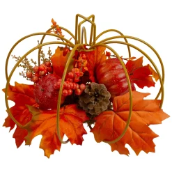 Northlight 12" Autumn Harvest Maple Leaf And Berry Pumpkin Tabletop Centerpiece