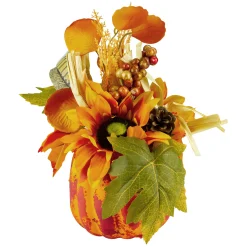 Northlight 12" Autumn Harvest Orange And Yellow Floral Pumpkin Decoration