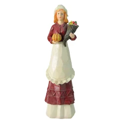 Northlight 13" Autumn Harvest Wood Carved Thanksgiving Pilgrim Woman Decorative Figure