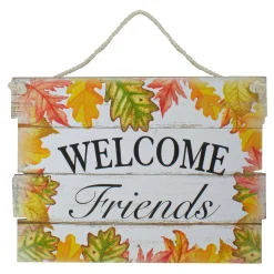 Northlight 16" Autumn Leaves Welcome Friends Wooden Hanging Wall Sign