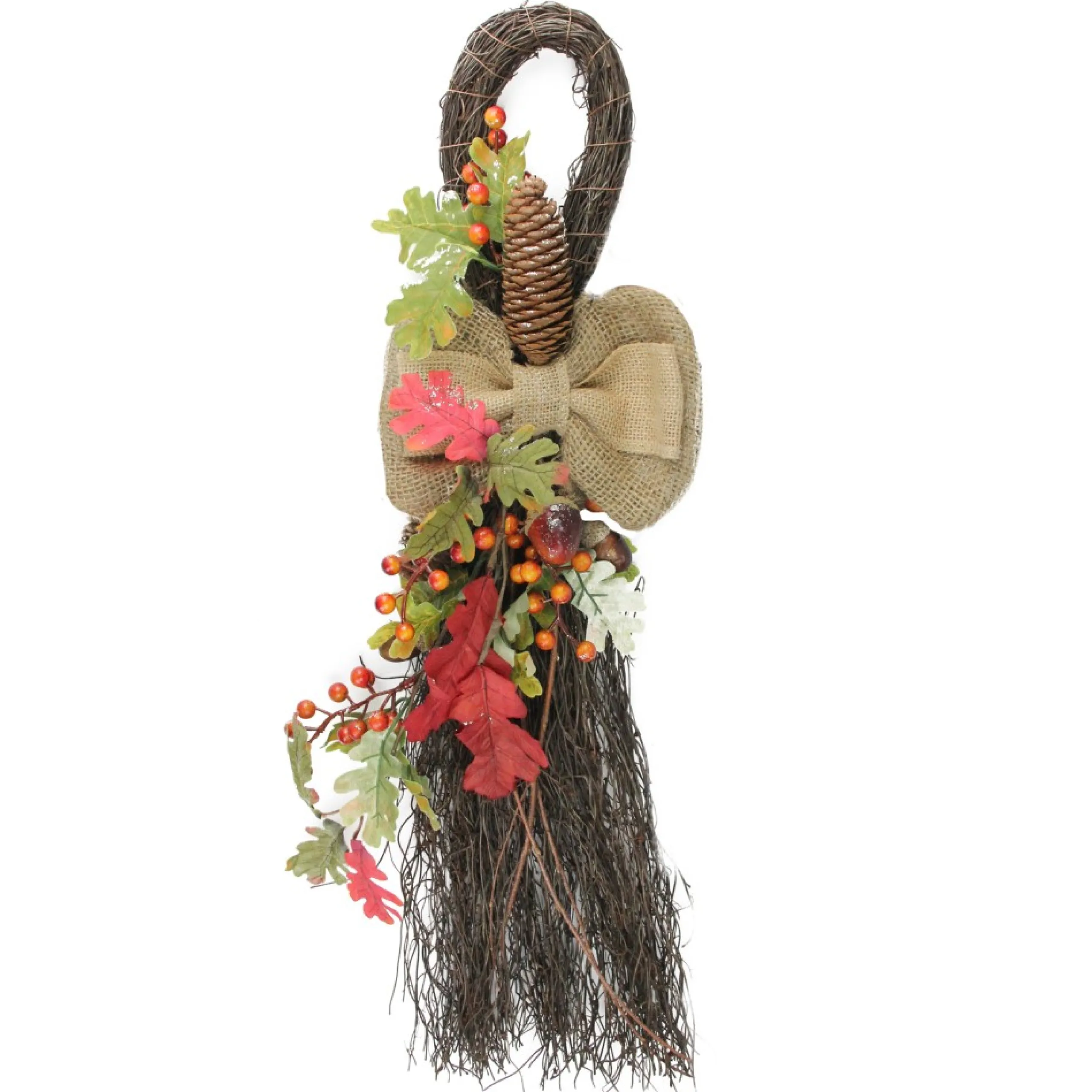 Unlit Teardrops*Northlight 24" Autumn Oak Leaves, Acorns, And Berries Thanksgiving Harvest Artificial Teardrop Swag - Unlit