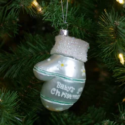 Northlight Family & Friends>4" Baby's 1St Christmas Mint Green Glass Mitten Holiday Ornament
