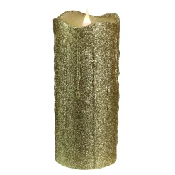 Candles & Holders*Melrose 7" Battery Operated Gold Glittered Flameless Led Christmas Pillar Candle With Moving Flame