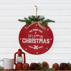 Signs & Plaques*Northlight 13.75" Battery Operated Red Ornament "We Wish You A Merry Christmas" Wall Sign