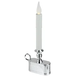 Brite Star 11" Battery Operated White And Silver Led Christmas Candle Lamp With Toned Base