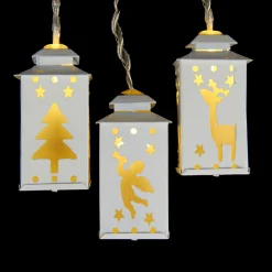 Kurt Adler 10 Battery Operated White Led Mini Lantern Christmas Lights - 4.6 Ft Clear Wire