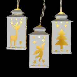 Kurt Adler 10 Battery Operated White Led Mini Lantern Christmas Lights - 4.6 Ft Clear Wire