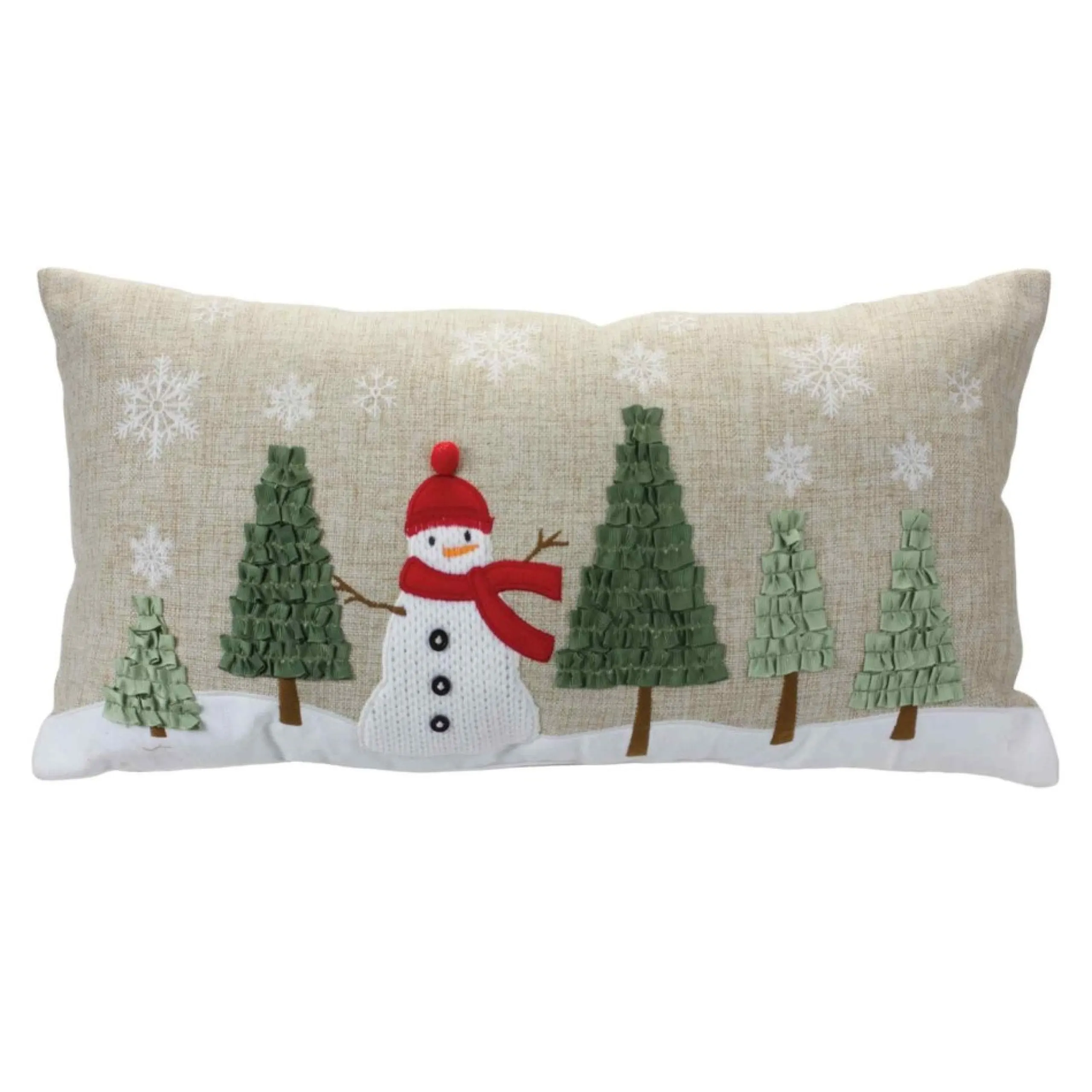 Pillows & Throws*Melrose 23" Beige And Green Embroidered Snowman Forest Christmas Throw Pillow