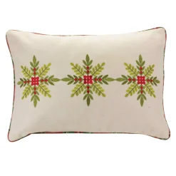 Pillows & Throws*Melrose 19.5" Beige And Green Embroidered Snowflake Rectangular Christmas Throw Pillow