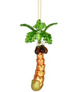 GC Home & Garden Trees & Wreaths>6" Beige And Green Palm Tree Hand Blown Glass Hanging Figurine Ornament