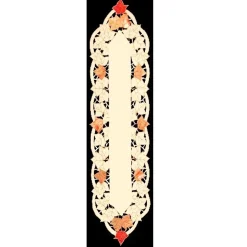 Heritage Lace 54" Beige And Red Autumn Elegance Embroidered Fall Leaf Table Runner