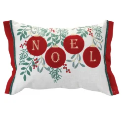 Pillows & Throws*Melrose 19" Beige And Red Embroidered Ornament "Noel" Rectangular Christmas Throw Pillow