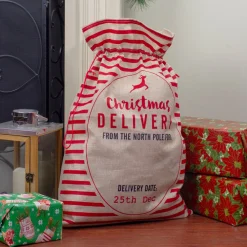 Decoration Storage*Northlight 27" Beige And Red Striped "Christmas Delivery" Tie Gift Bag