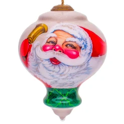 CC Christmas Decor Santa Claus>5" Beige And White Winter Wonderland Santa Hand Painted Mouth Blown Glass Hanging Christmas Ornament