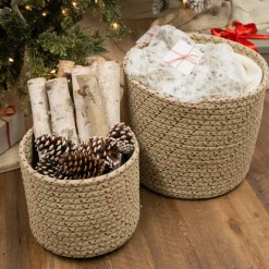Decoration Storage*Colonial Mills 12" Beige Woven Dasher Braided Round Christmas Storage Basket
