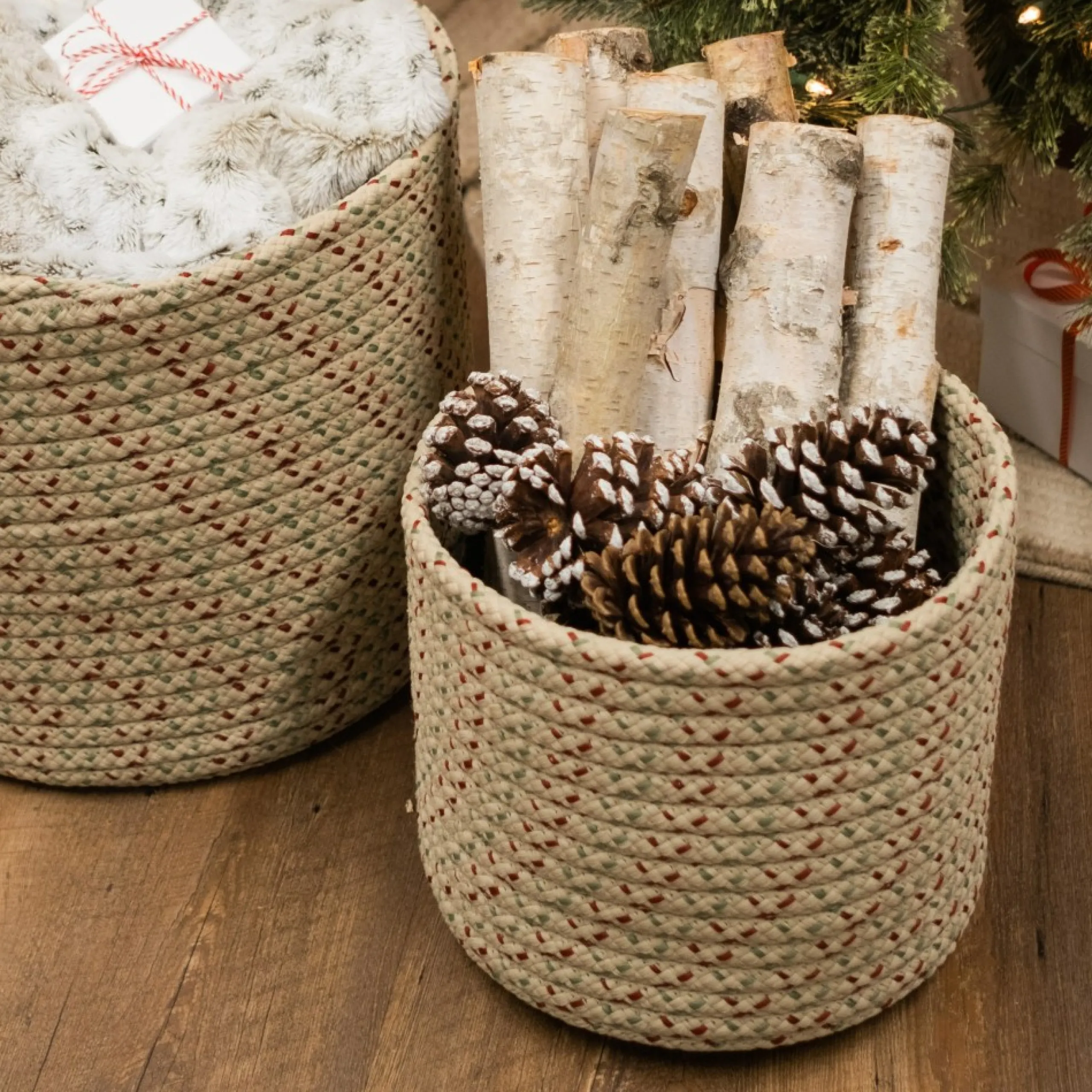 Decoration Storage*Colonial Mills 16" Beige Woven Dasher Braided Round Christmas Storage Basket