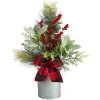 Floral*Nearly Natural 20" Berries And Pine Artificial Christmas Arrangement With Tin Vase