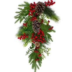 Unlit Teardrops*Northlight 28" Berry Pine And Eucalyptus Artificial Teardrop Christmas Swag - Unlit