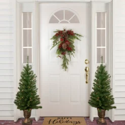 Unlit Teardrops*Northlight 28" Berry Pine And Eucalyptus Artificial Teardrop Christmas Swag - Unlit