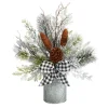 Floral*Nearly Natural 1.5' Birch With Pinecones And Bow Artificial Christmas Arrangement With Potted Vase