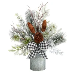 Floral*Nearly Natural 1.5' Birch With Pinecones And Bow Artificial Christmas Arrangement With Potted Vase