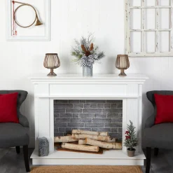Floral*Nearly Natural 1.5' Birch With Pinecones And Bow Artificial Christmas Arrangement With Potted Vase