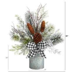 Floral*Nearly Natural 1.5' Birch With Pinecones And Bow Artificial Christmas Arrangement With Potted Vase