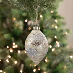 Northlight Finials>5" Birch Wood And Glitter Pine Cones Glass Finial Christmas Ornament