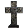 Roman 13" Black And Brown Celtic Knot Cross Tabletop