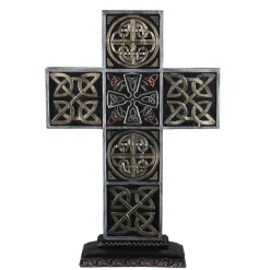 Roman 13" Black And Brown Celtic Knot Cross Tabletop
