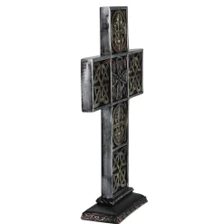 Roman 13" Black And Brown Celtic Knot Cross Tabletop