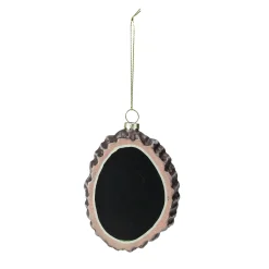 Melrose Woodland>4.25" Black And Brown Oval Chalkboard Tree Stump Glass Christmas Ornament