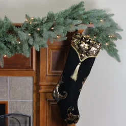 Stockings*Northlight 21.5" Black And Gold Damask Velveteen Christmas Stocking With Tassel