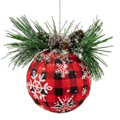 Northlight Balls>5.5" Black And Red Buffalo Plaid Snowflake Christmas Ball Ornament