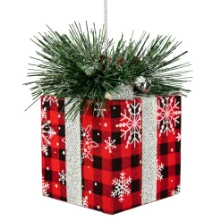 Northlight Snowflakes>6" Black And Red Buffalo Plaid Gift Box Christmas Ornament