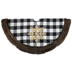 48 Inch And Smaller*Northlight 48" Black And White Buffalo Plaid Christmas Tree Skirt With Burlap Snowflake