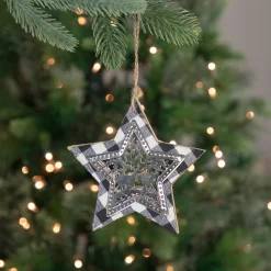 Northlight Stars>5" Black And White Buffalo Plaid Star With Reindeer Christmas Ornament